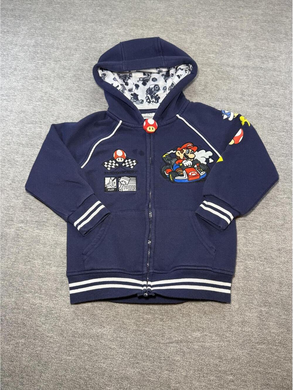 Mario Kart Hoodie Boys XS 4/5 Navy Full Zip Hooded Jacket Nintendo Graphic